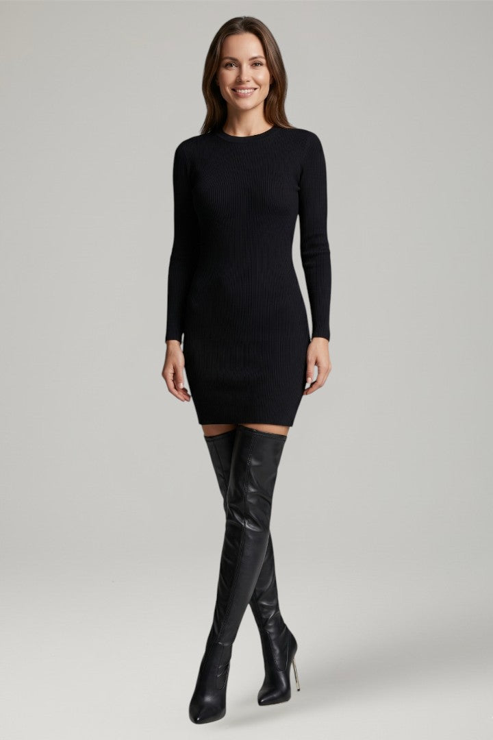 Elegant women's knee-high boots with a refined slim heel and practical side zip for easy wear.