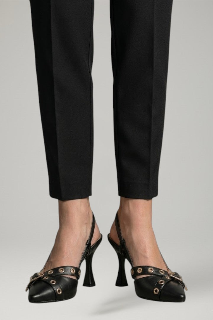 Elegant women's pointed toe stiletto sandals with buckle closure, perfect for formal evening occasions.