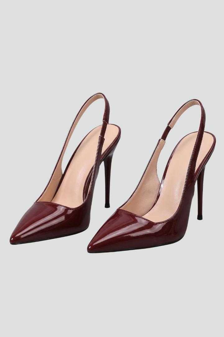 Elegant women's pointed toe stiletto heels. Chic slip-on evening sandals for parties and dressy occasions.