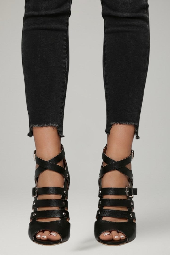 Stylish women's high heel sandals with stiletto heel & zipper, ideal for elegant party wear & summer fashion.