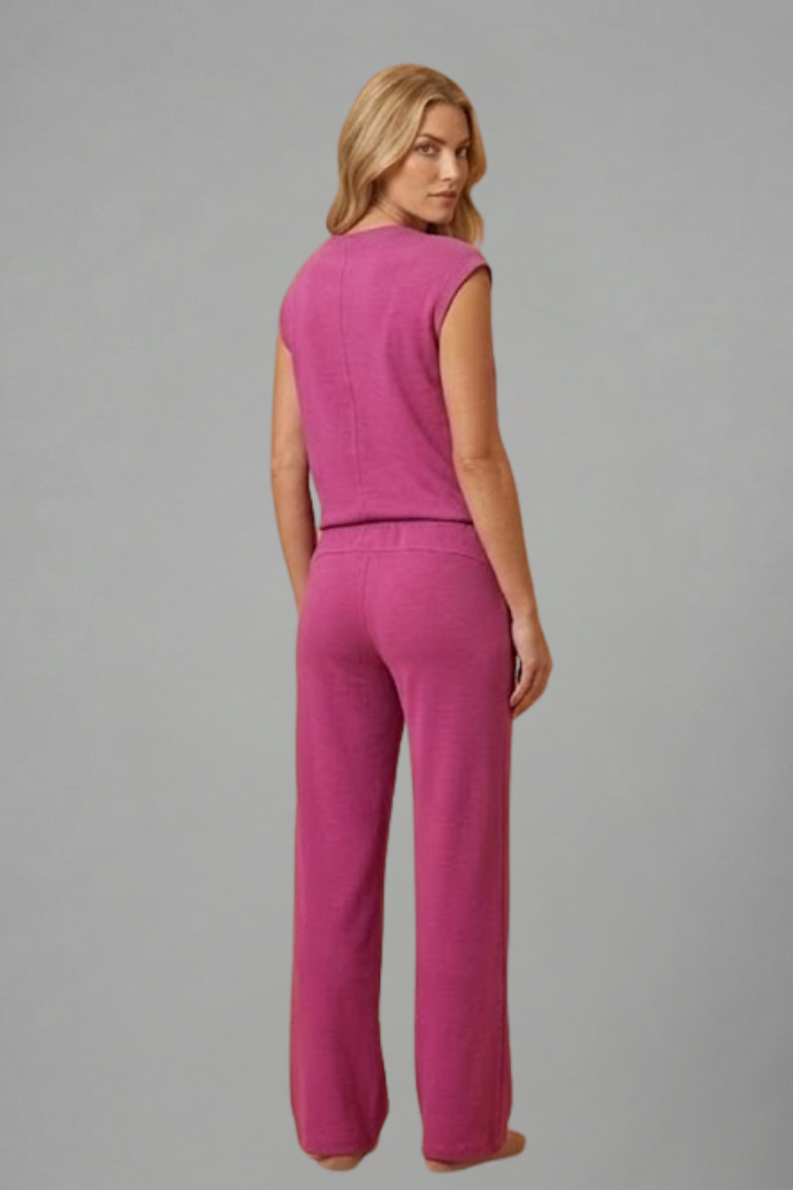 Cozy women's pajama shorts set with a relaxed fit short sleeve top and soft elastic waist shorts.