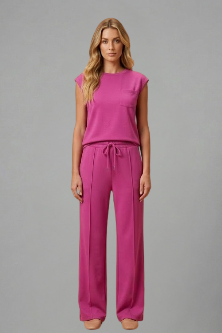 Soft women's short sleeve top and matching elastic waist shorts set, ideal for relaxed home loungewear.