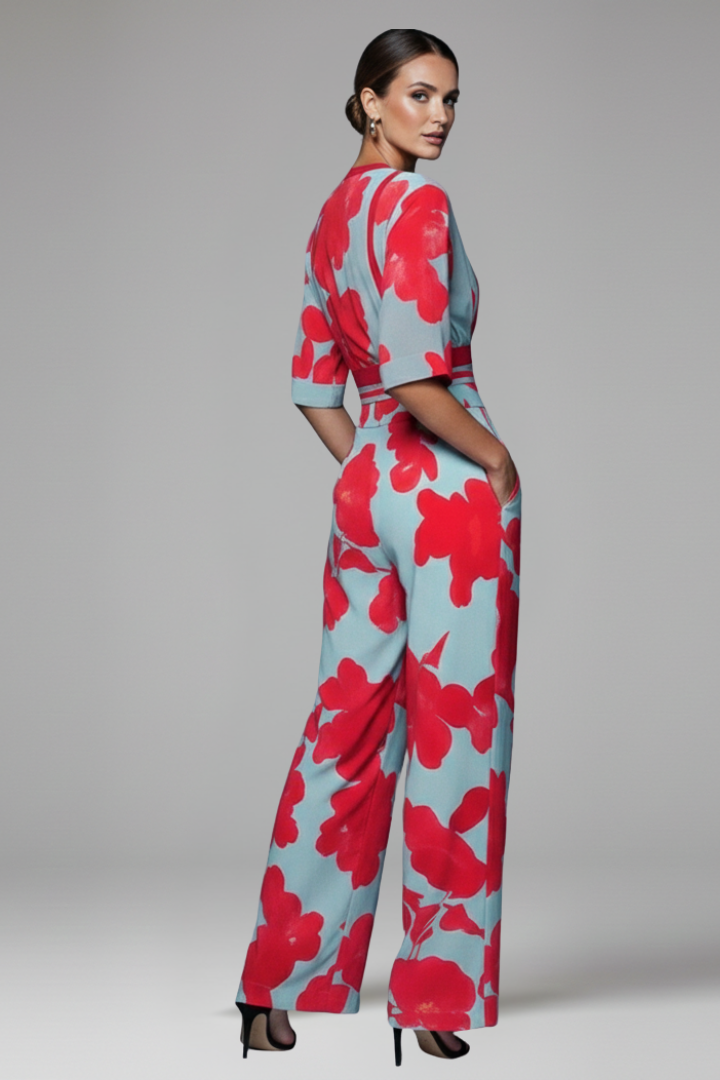 Stylish printed flowy V-neck maxi dress for women, ideal for casual wear or elegant summer events.