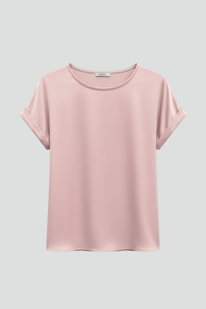 Women's Effortless Round Neck T-Shirt with stylish rolled short sleeves, perfect for casual everyday wear.