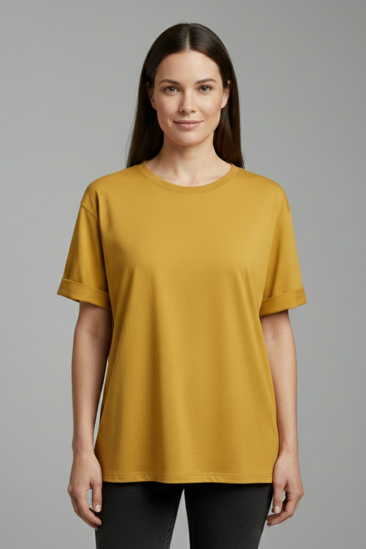 Classic women's round neck tee updated with stylish rolled short sleeves, a must-have for spring fashion.