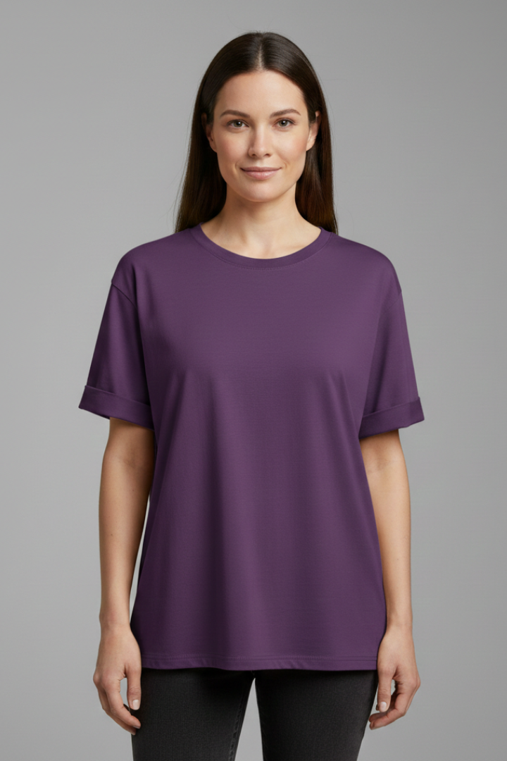 Women's round neck t-shirt with stylish rolled short sleeves. A versatile pull-on top for casual spring fashion.