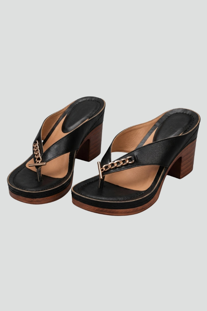 Women's block heel platform thong sandals. Comfortable slip-on summer footwear.