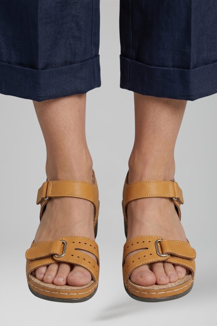 Platform wedge sandals for women, with a supportive cushioned sole and secure adjustable strap, great for walking.