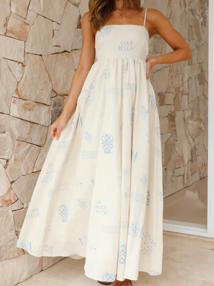 Women's sleeveless maxi sundress with a flattering open back cut, essential for relaxed summer style.