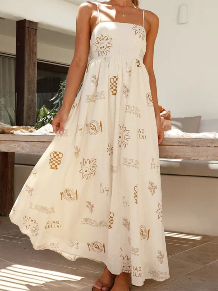 Women's flowy maxi sundress with elegant open back design, perfect for summer casual wear.