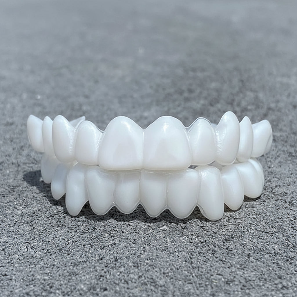 Achieve a perfect instant smile with these cosmetic dental veneers and white lenses.
