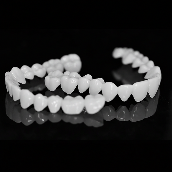 White lenses dental veneers for an instant, brighter smile, perfect for cosmetic oral care.