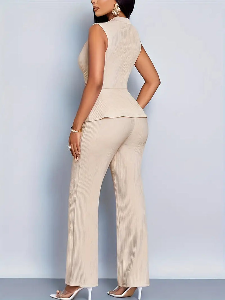 Versatile work-to-weekend outfit; Addison's pleated pants set in refined silhouette.