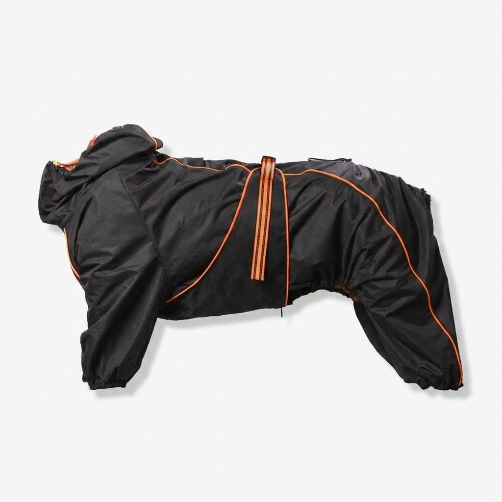 Unisex waterproof dog jacket for outdoor adventures. Adjustable rain coat perfect for large and small dogs in any weather.