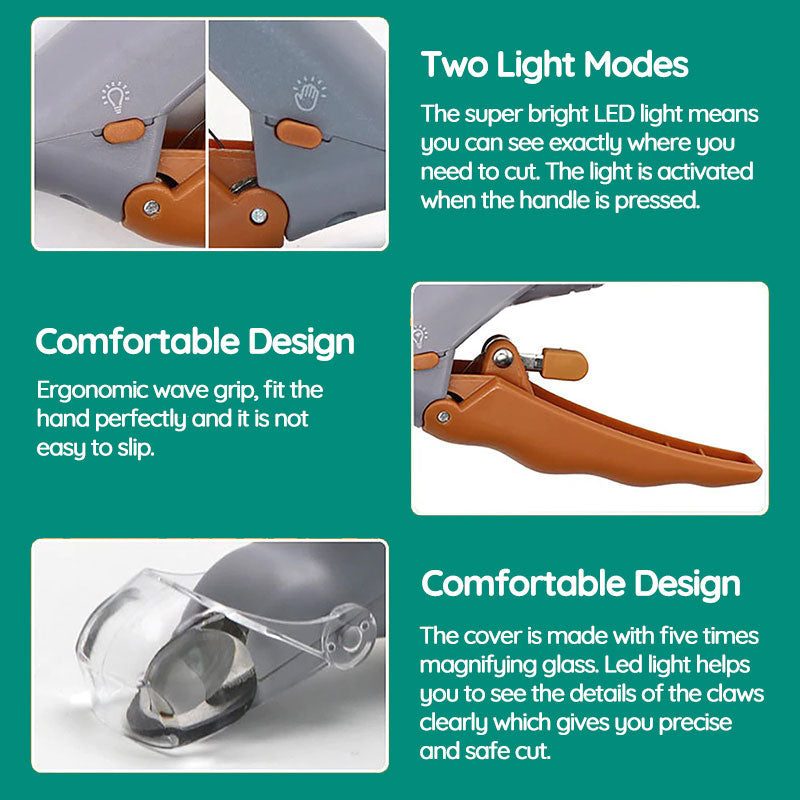 Professional dog nail clipper for pet grooming, includes quick sensor and LED light for safe, easy trimming.