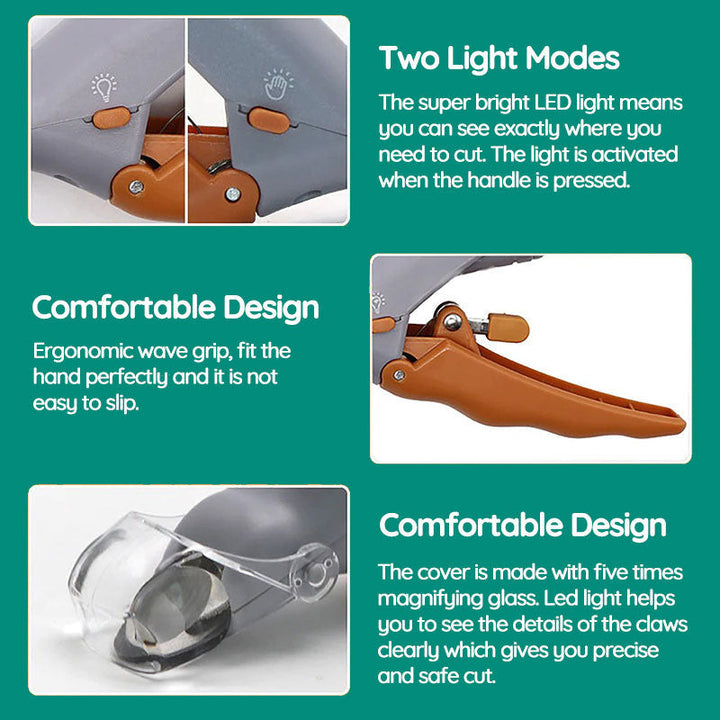 Professional dog nail clipper for pet grooming, includes quick sensor and LED light for safe, easy trimming.