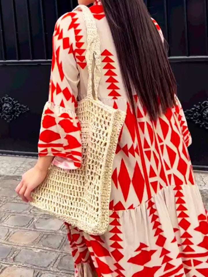 Airy Emilia flowy maxi dress for women. Long sleeve, round neck, loose fit, perfect comfortable summer beach attire.