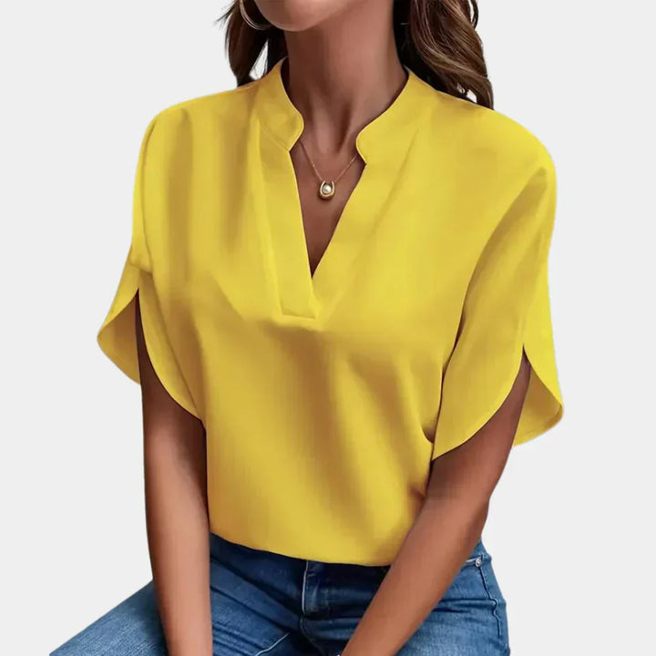 Loose fit women's summer top, short sleeve, great for vacation or casual outfits.