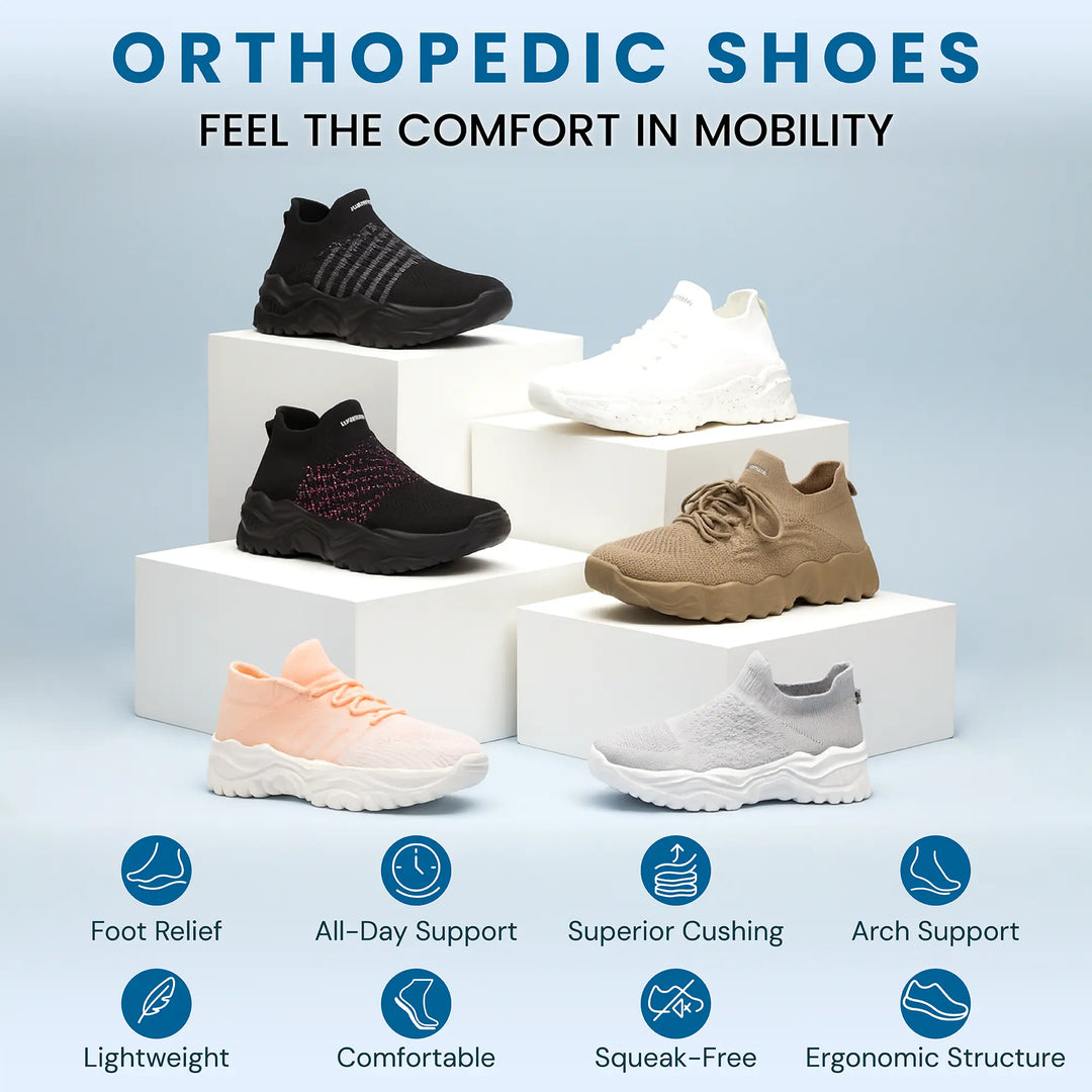 Comfortable white slip-on orthopedic shoes, cushioned and lightweight, great for long shifts.