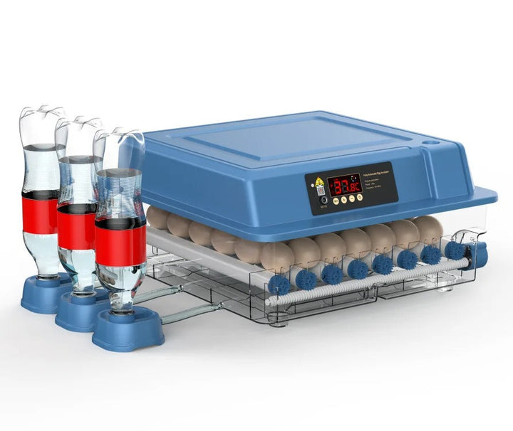 Easy-to-use automatic chicken egg incubator for efficient home hatching & poultry breeding. Digital display.