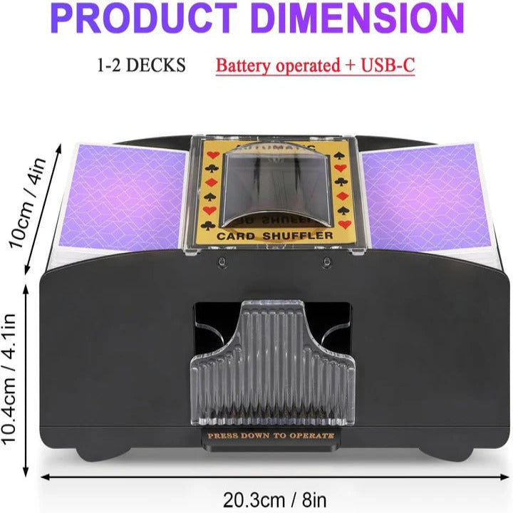 Modern automatic electric card shuffler, a great gift for card game enthusiasts and fun game night entertainment.