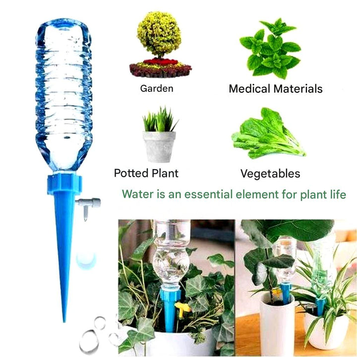 Efficient 12-pack automatic plant watering spikes. Drip irrigation system for garden, patio & indoor plant hydration.
