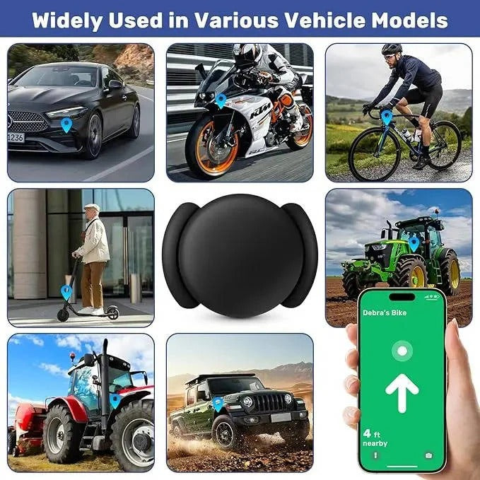 Underside view of a magnetic GPS tracker for cars, showcasing its powerful mount and compact weatherproof design.