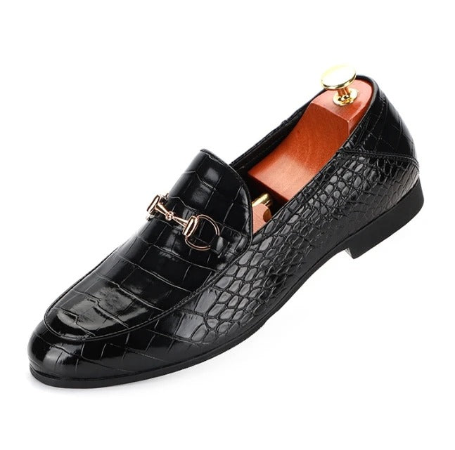Men's Textured Loafers with Gold Horsebit