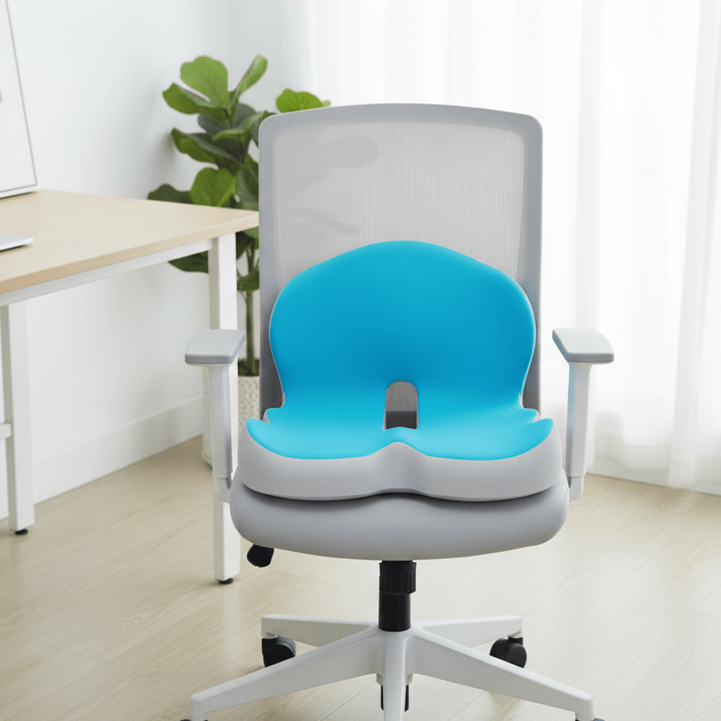 Unisex ergonomic memory foam seat cushion for improved posture, back support, and pain relief.