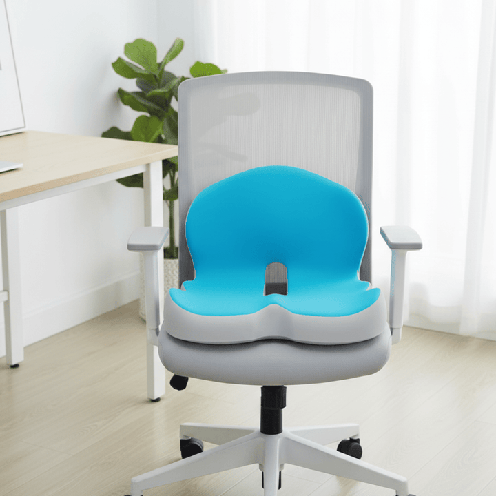 Unisex ergonomic memory foam seat cushion for improved posture, back support, and pain relief.