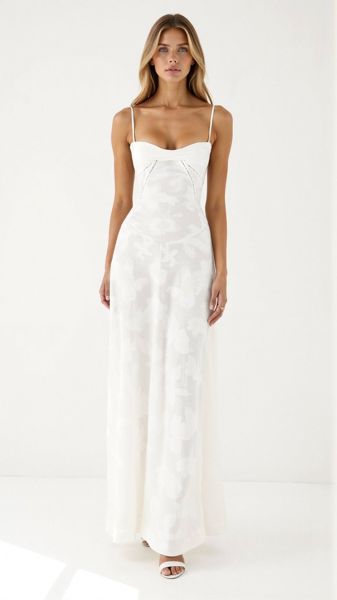Beatrice women's wedding guest slip maxi dress, front view in sleek evening gown silhouette.