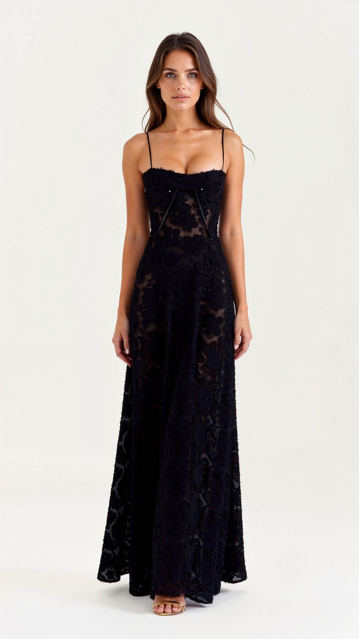 Beatrice slip maxi dress in a sleek long dress silhouette for weddings.