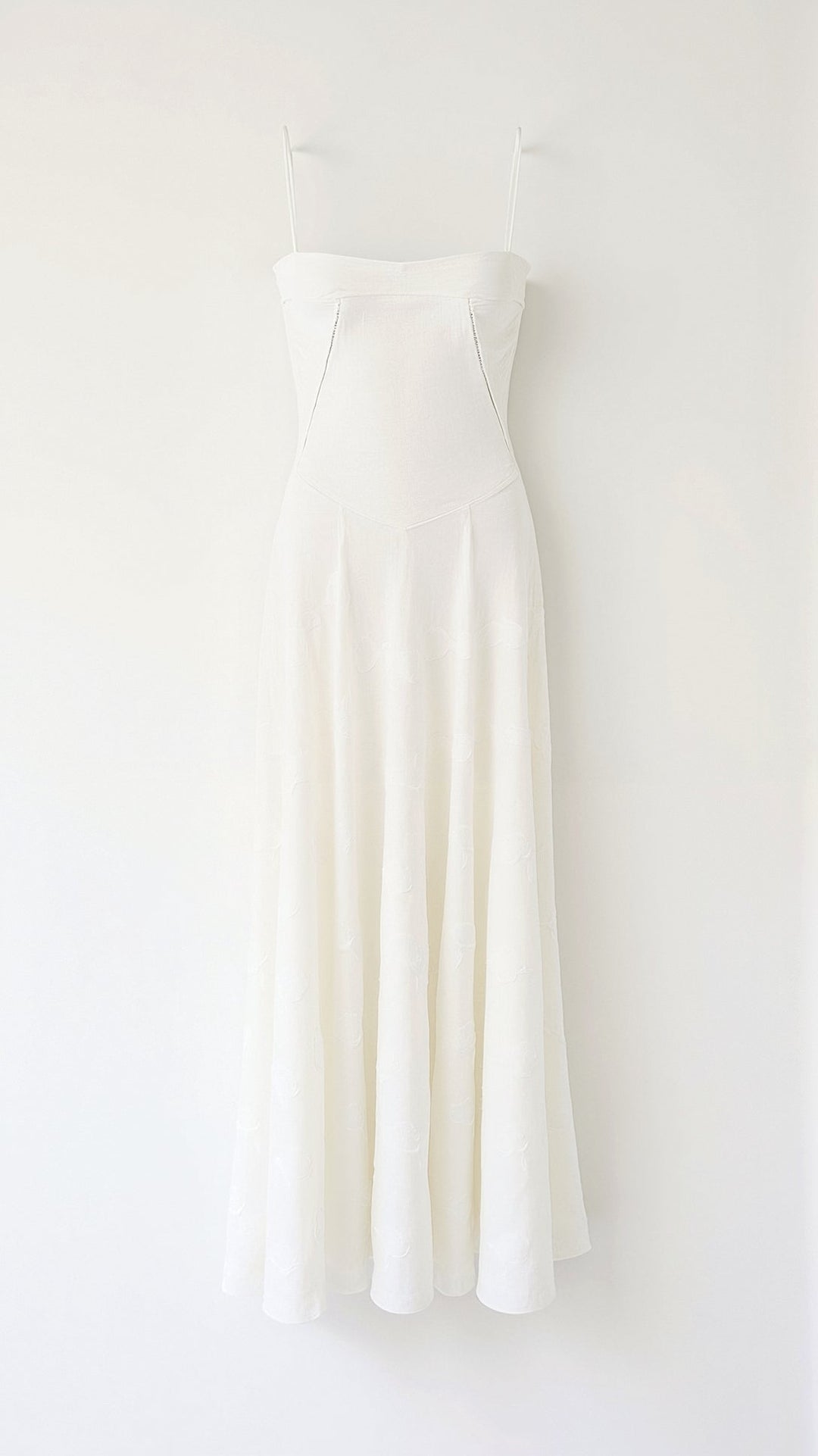 Close-up of Beatrice dress fabric for a wedding guest slip maxi dress with smooth texture.