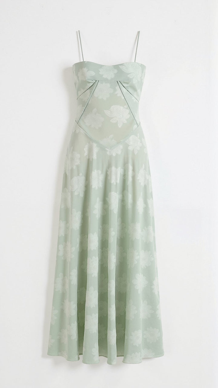 Model wearing Beatrice slip maxi dress, elegant evening dress for weddings.