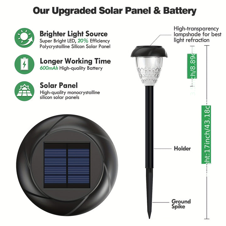 Tavvitaimp18 10-pack solar garden pathway lights with auto on/off, weather-resistant white outdoor lighting.