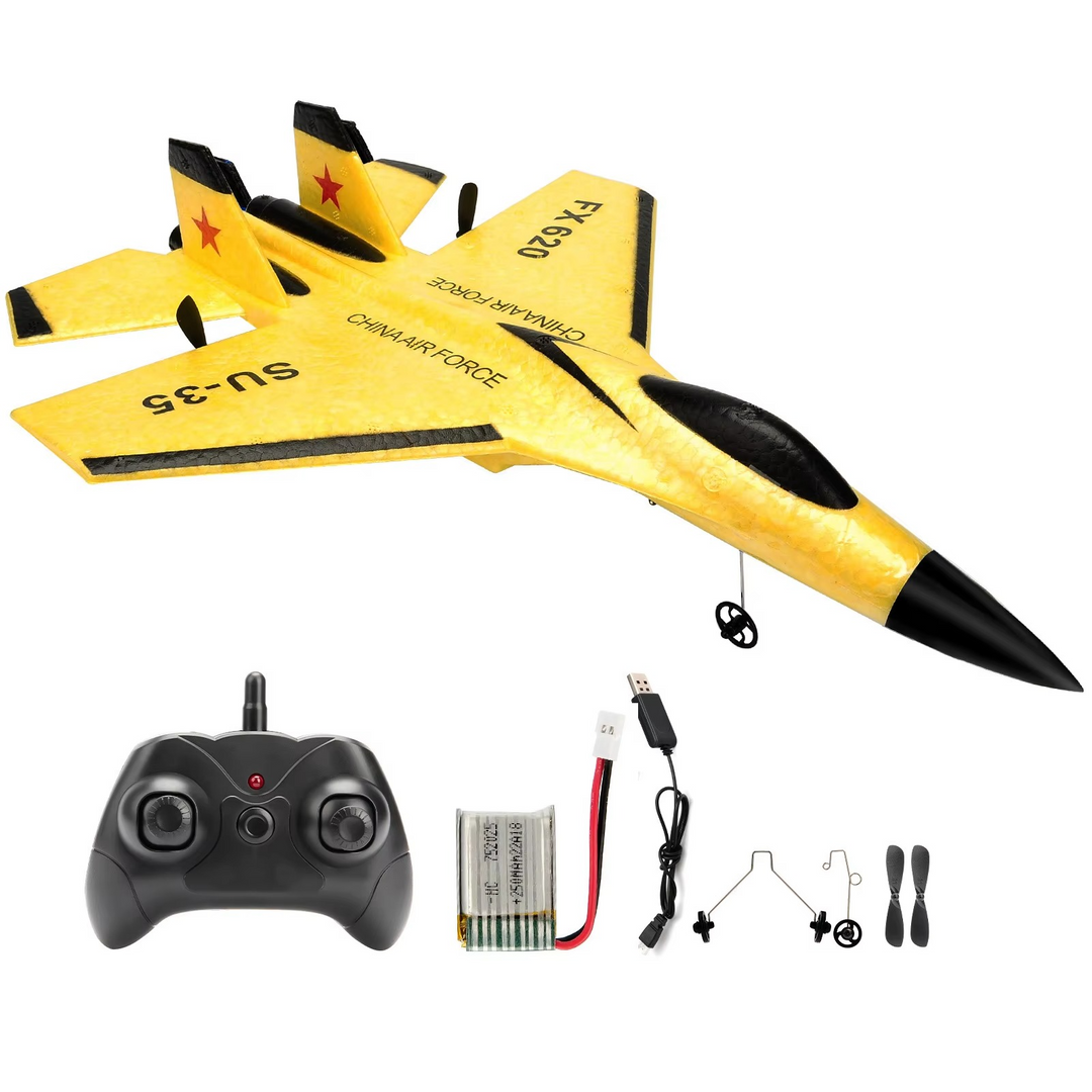 "Beginner RC SU-35 Fighter Plane with LED lights, featuring a sleek design and built for easy, stable flights."
