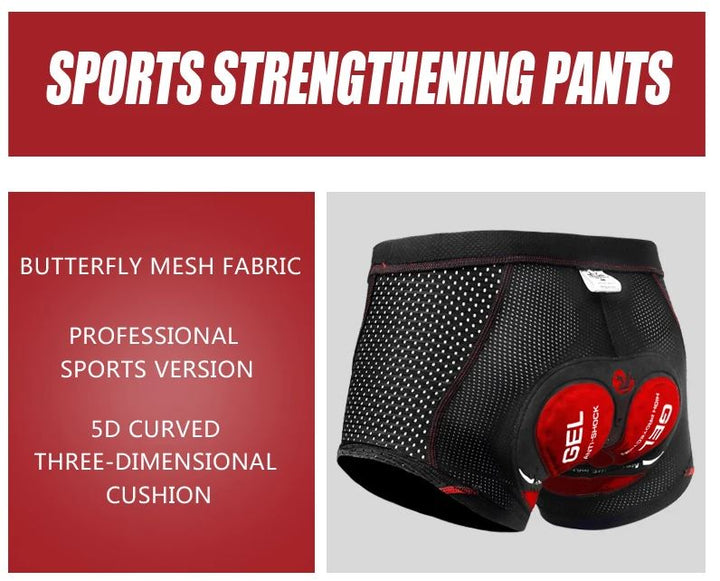 Black men's padded bike shorts with elastic waist, offering secure & comfortable fit.