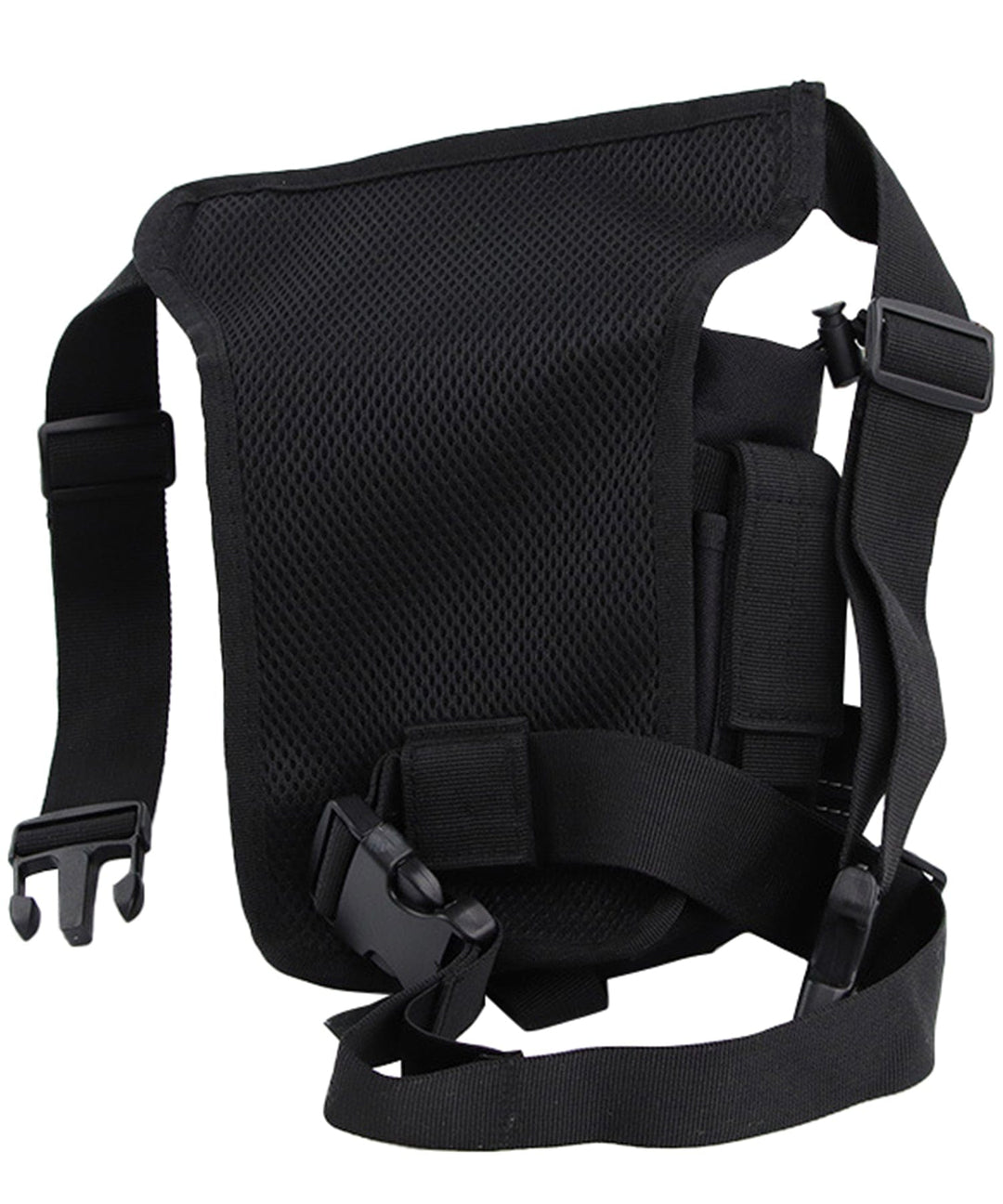 Unisex adventure hip pack, black oxford cloth, worn crossbody, showcasing adjustable strap and sleek design, ideal for travel.