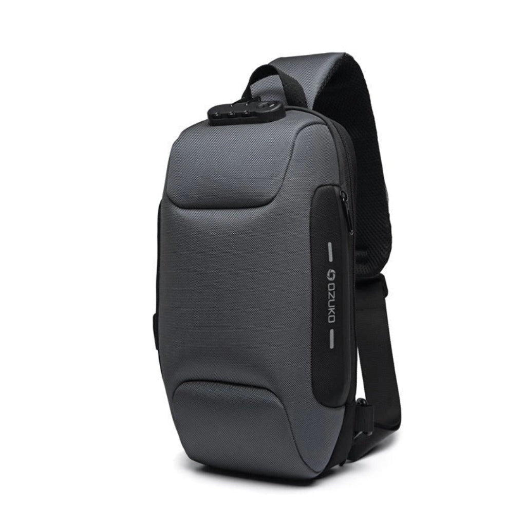 Stylish unisex anti-theft crossbody bag, ideal for travel, featuring secure zippers & a convenient USB charging port.