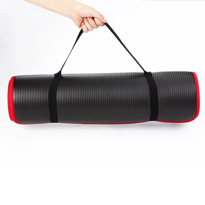 Blue thick non-slip yoga mat, perfect for Pilates & home gym workouts. Durable for stretching & joint support.