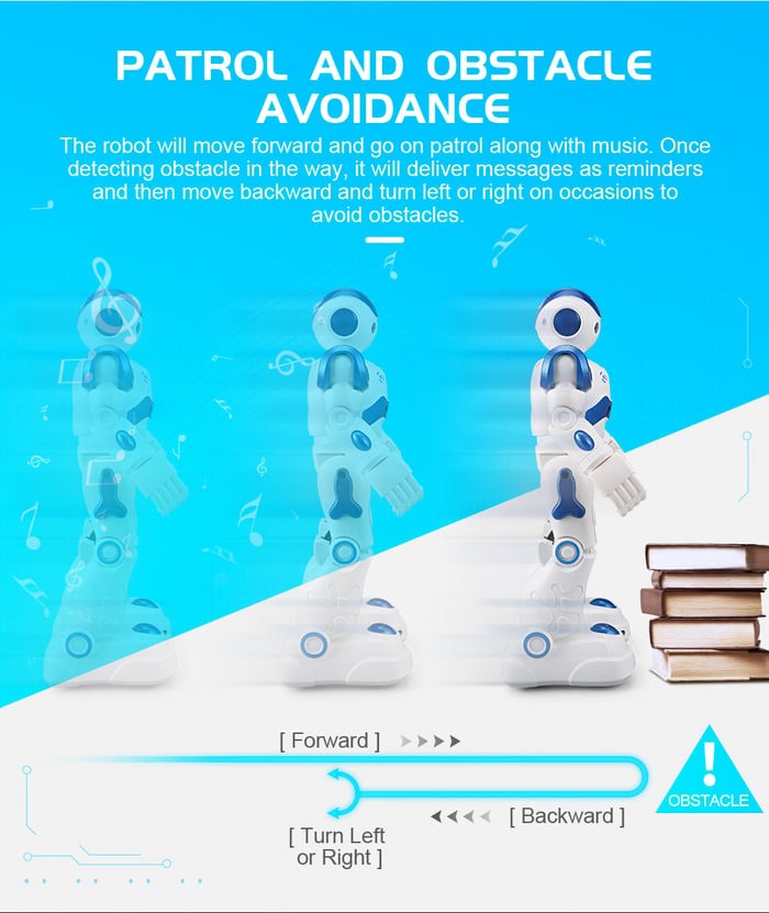 Rechargeable blue kids' robot, offering hours of interactive learning and dancing fun.