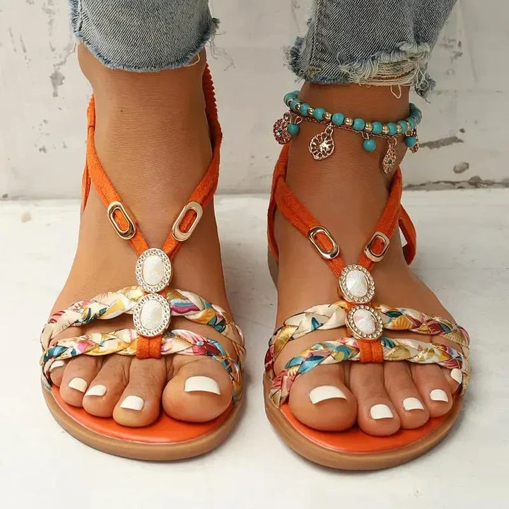 Flexible & comfortable women's summer sandals with beautiful boho beaded details.