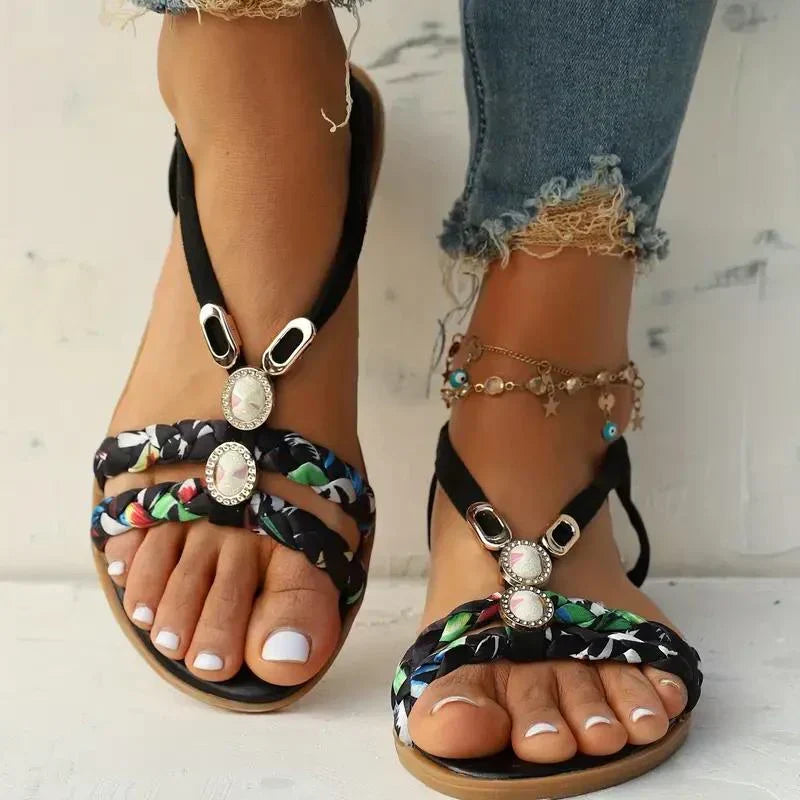 Flexible slip-on beaded sandals for women, great for summer, beach, or everyday wear.