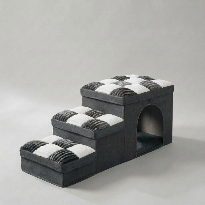 Unisex pet furniture: dog steps, storage & pet condo. Joint support stairs for small/senior dogs, doubles as a cozy bed.