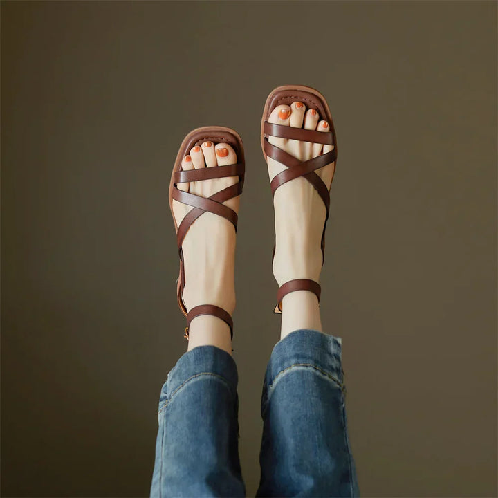 Collection of women's genuine leather comfort sandals in brown and green, summer essentials