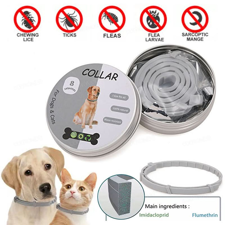 Dog anti-flea & tick protection collar. Provides 8-month waterproof defense for your pet.