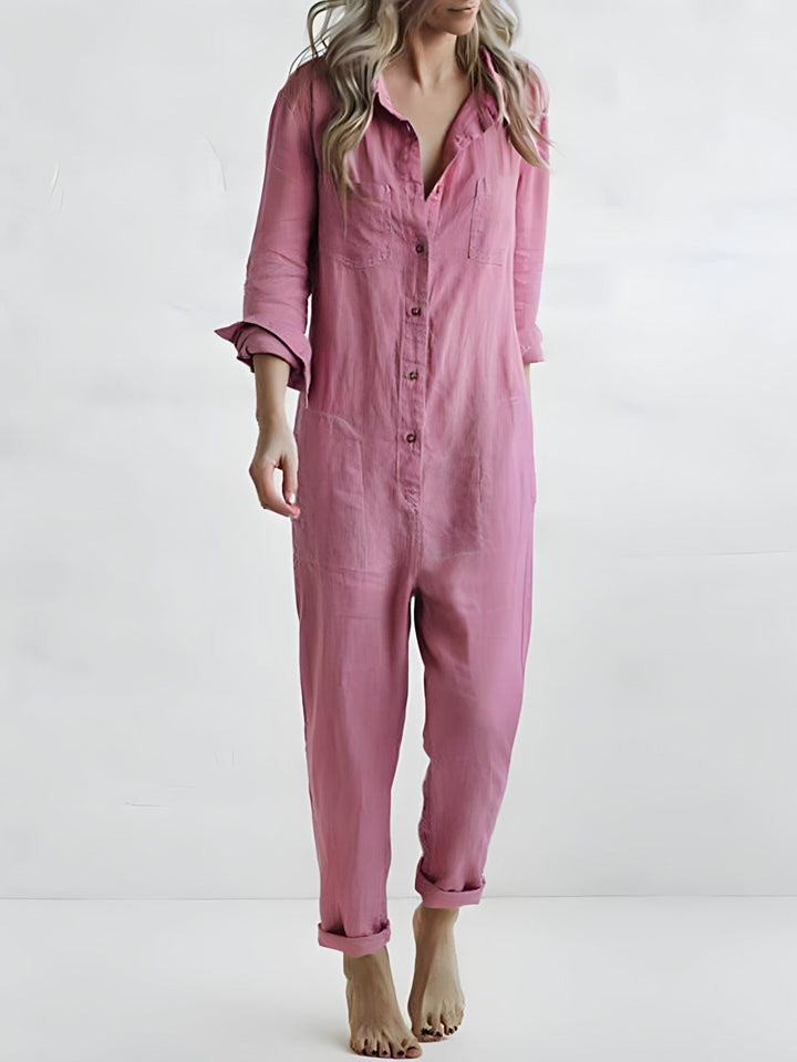 Women's casual jumpsuit with button placket. Comfortable & versatile for everyday fashion.