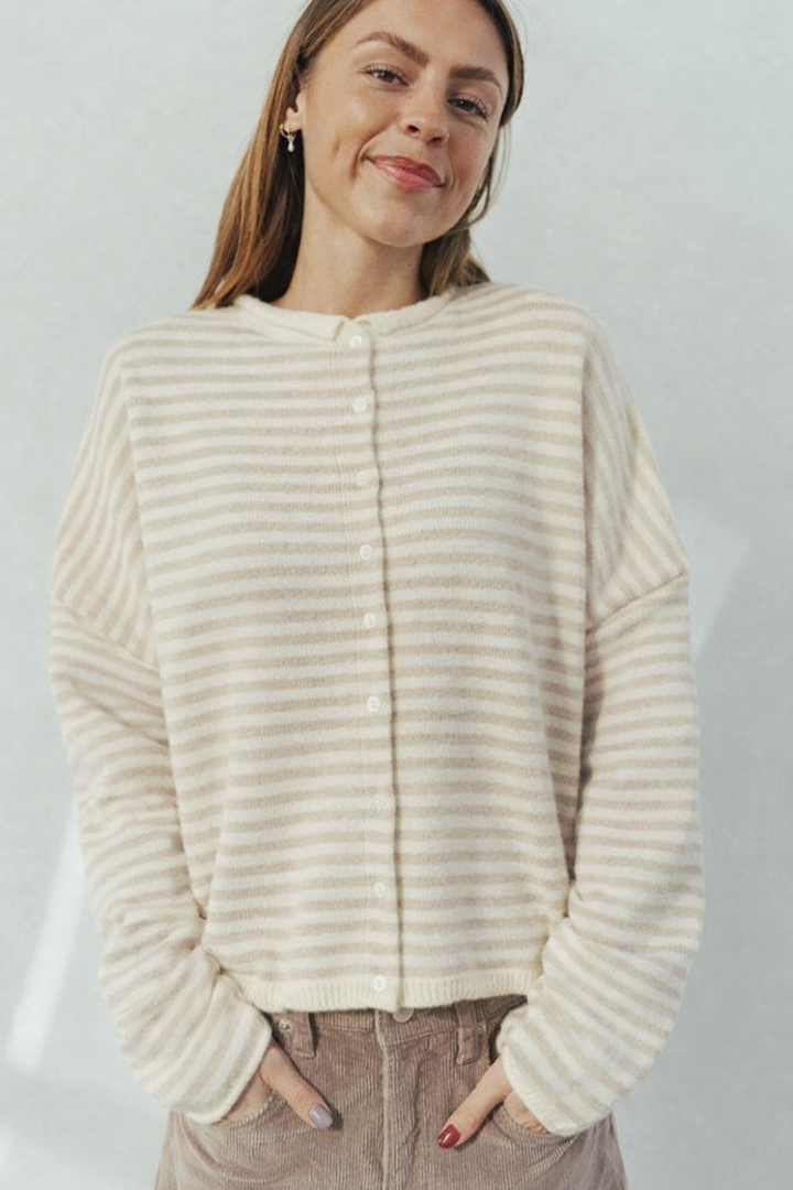 Women's Striped Cropped Button Cardigan
