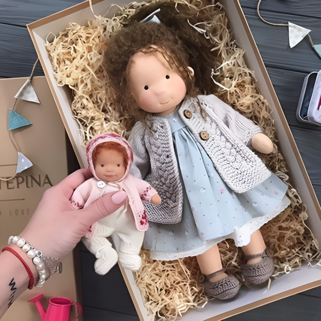 Educational Waldorf doll, a natural & cuddly toy for enriching imaginative play.