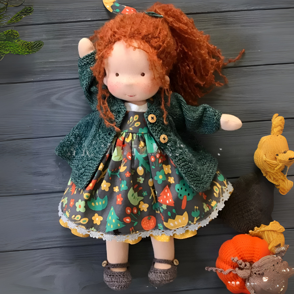 Authentic Waldorf doll, handcrafted, soft wool & cotton, a toy for imaginative play.